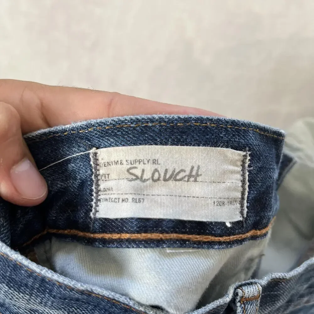 Denim & Supply Ralph Lauren Slouch Jeans Mens 38x32 Blue Distressed Straight